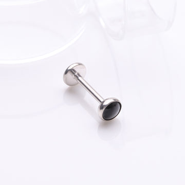 Detail View 1 of Implant Grade Titanium OneFit Threadless Bezel Black Onyx Stone Flat Back Labret